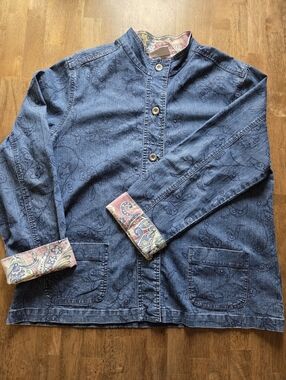 Alfred Dunner Paisley Embroidered Denim Fun Paisley-Trim Throw Over Jacket